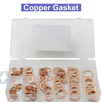 

URANN 120/150pcs 15 Sizes Copper Washer Assorted Solid Copper Gasket Washers Sealing Ring Set with Box For Hardware Accessories