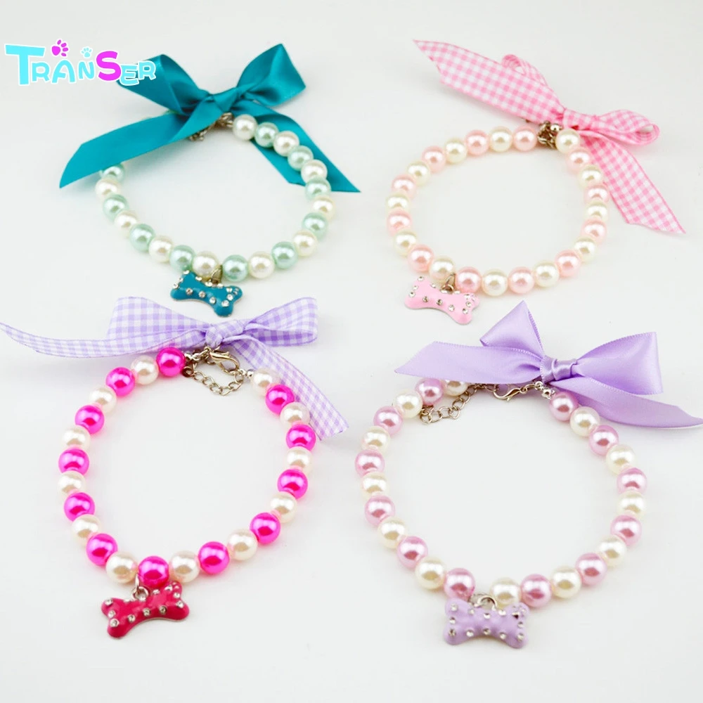 

2019 Transer Creative Hot!Drop ShippingGenerous Fashion Bow Pearl Collar Pet Accessories Drop Shipping N2 m30 P35