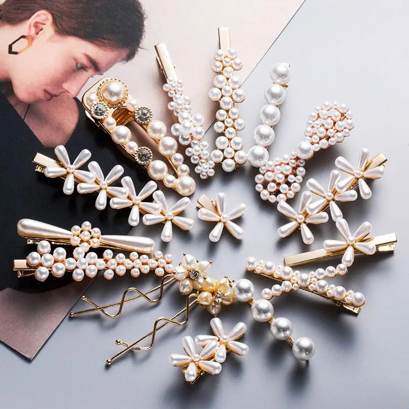 

1pcs ins Imitation pearl Korean Chic style Flower Hair clip Fashion Geometric Hairpin Women Hair Accessories Dropshipping