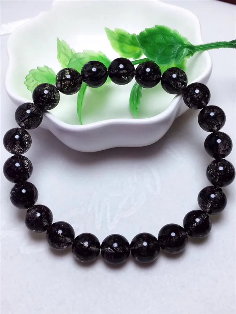

8.5mm Genuine Natural Black Rutilated Quartz Bracelet From Brazil Round Beads For Women Men Gift Crsytal Fashion Bracelet AAAAA