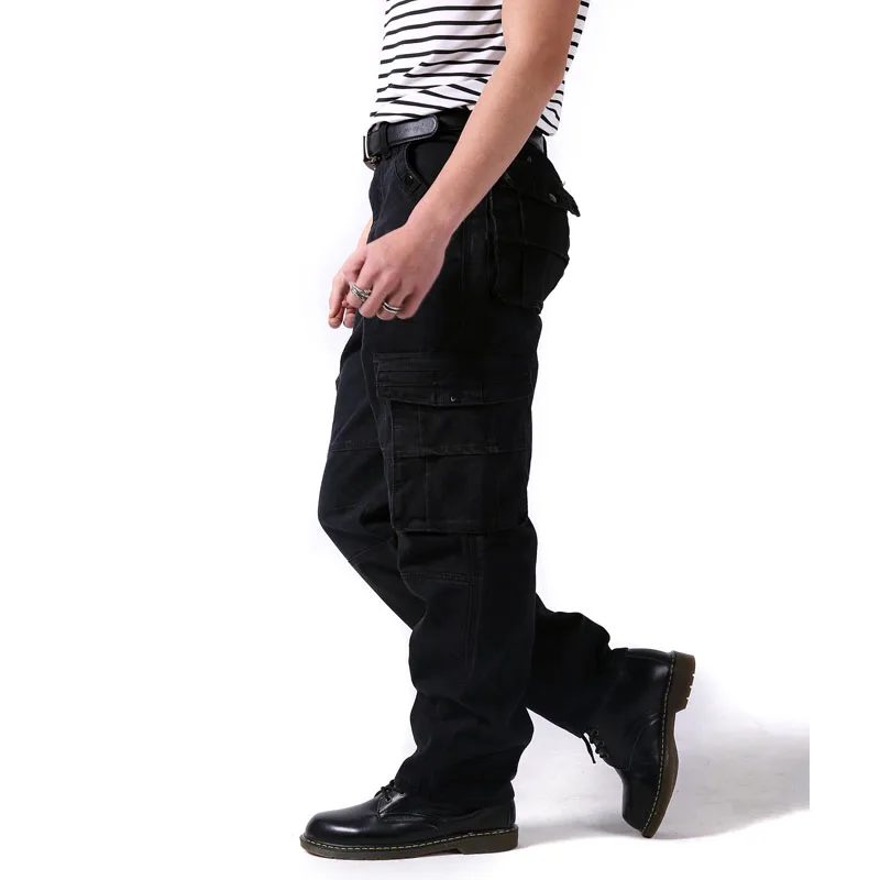 Mcikkny мужские джинсы-карго Брюки с несколькими карманами военные тактические свободные джинсовые брюки для мужчин рабочая одежда джинсы размера плюс 30-40