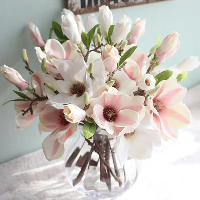 

Artificial Flower Magnolia Branch for Wedding Decorative Silk Magnolia Fake Flowers for Home Party Decor