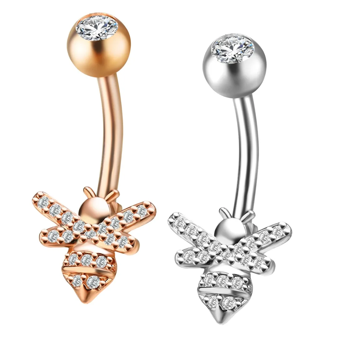 Stainless Steel piercing ombligo Crystal Jewelry Fashion Women Honeybee Navel Belly Button Ring Shellhard pendientes mujer moda