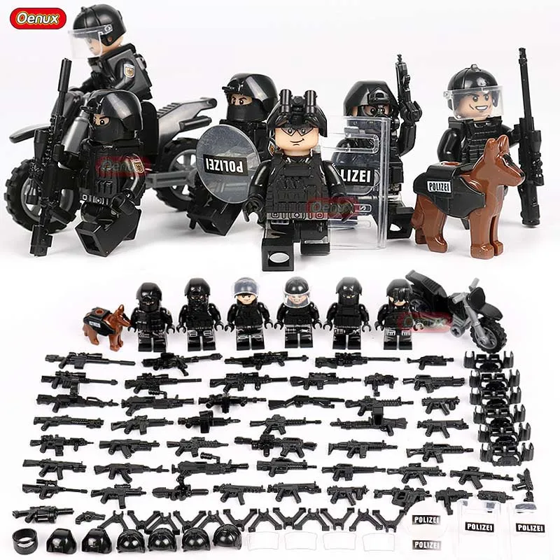 

Oenux New SWAT Special Forces City Policeman Toy Modern Military City Police Figures With Motorcycle Building Block Brick Toys