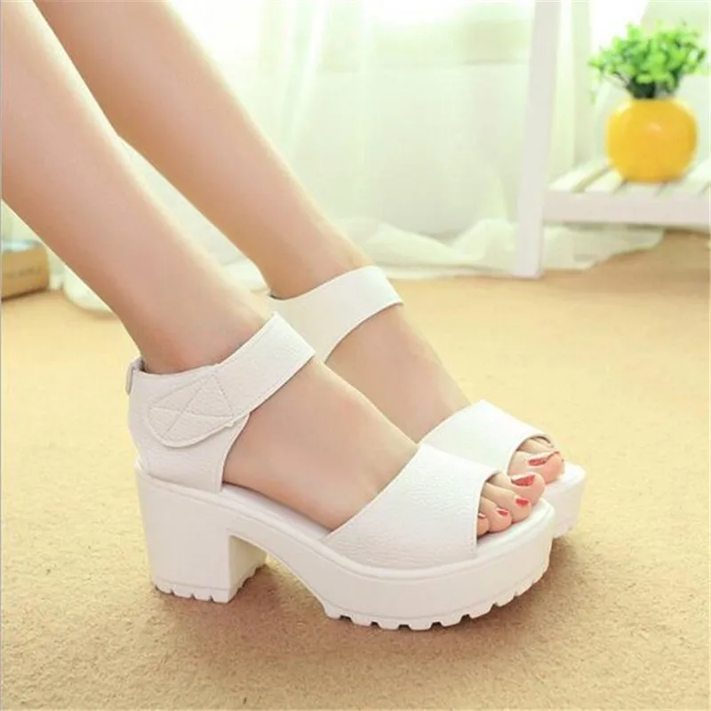 Women Sandals Hook & Loop Platform High Heels Lightweight EVA Cut-Outs Sandals Open Toe Women Sandals