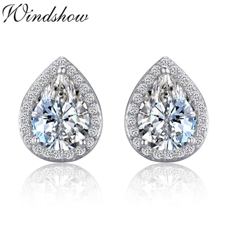 

925 Sterling Silver Pear Cut Teardrop CZ Accent CZ Stones Stud Earrings For Women Luxury Jewelry Orecchini Aros Aretes Korean
