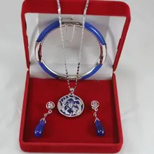 Африканский бисер ювелирный набор замечательный модный драгоценный камень фиолетовый драгоценный камень круг Дракон серебряное ожерелье с подвесками серьги браслет женский