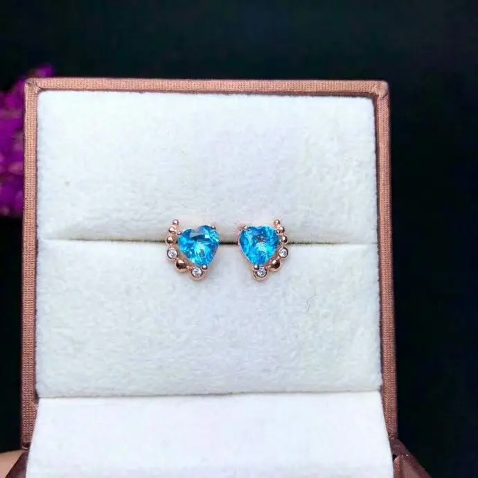 

shilovem 925 silver sterling natural Blue topaz Stud Earrings trendy fine Jewelry 6*6mm 2018 new wholesale women yhe060601agb