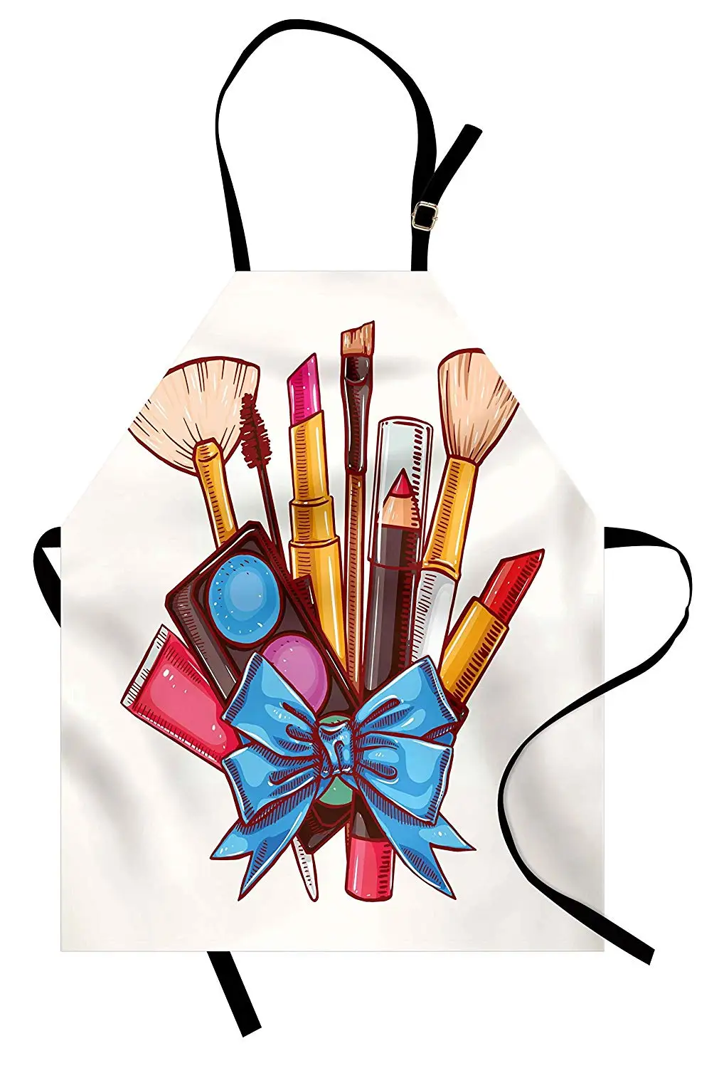 

Makeup Apron Bunch of Cosmetic Products Tied with Blue Ribbon Lipstick Mascara Powder Pattern Kitchen Accessories Cooking Apron