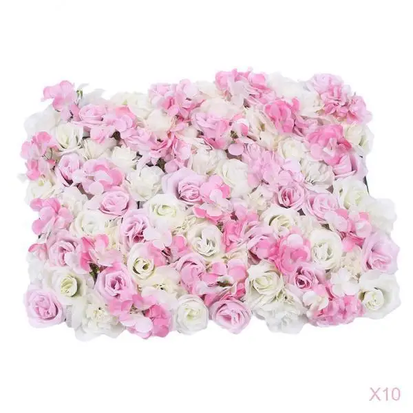 

10 Pieces Artificial Flower Wall Panel Wedding Party Decor Photo Prop 60 x 40cm