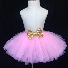 Розовая юбка-пачка для девочек Детская Пышная юбка из тюля, юбка для дня рождения с золотым атласным бантом, детская балетная юбка-пачка, Детский костюм, юбки