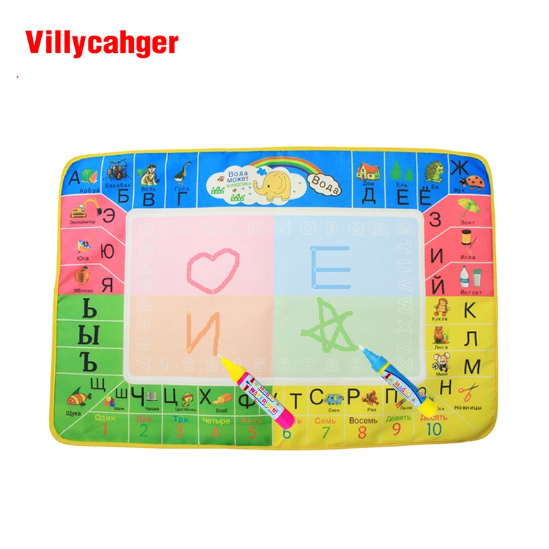 

45x29cm 4 Colors Russian Language Water Drawing Mat with 2 pcs Magic Pens Doodle Painting Rug Gift for Kids Educational Toys