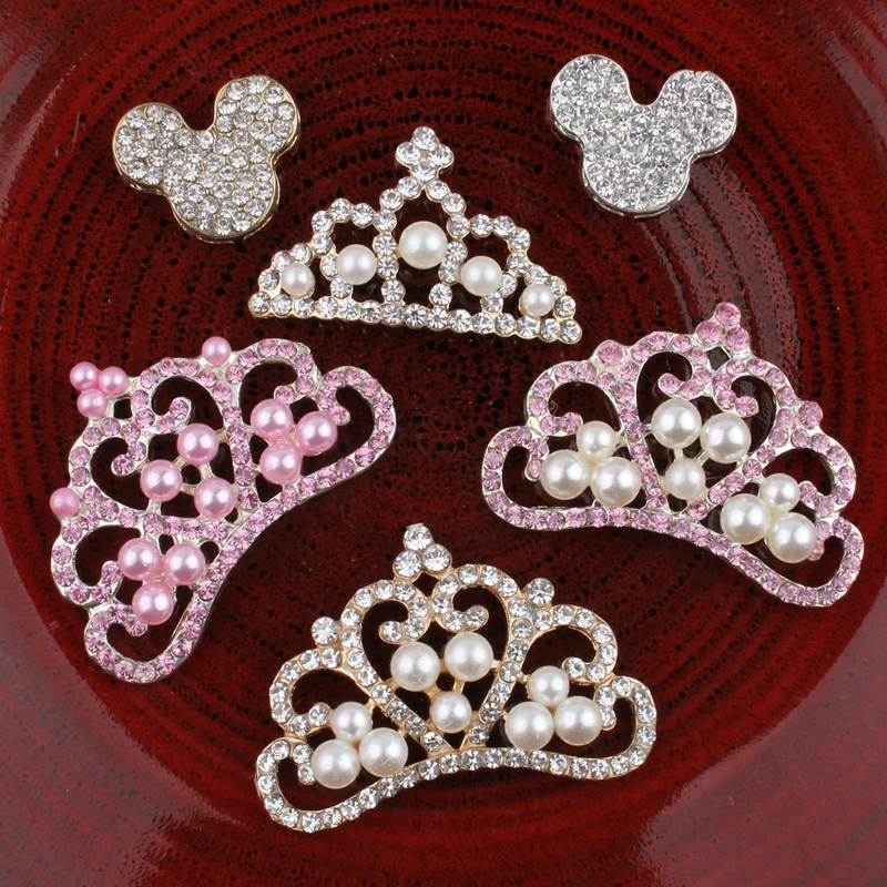 

30PCS Vintage crown/mouse Metal Rhinestone Buttons Bling Alloy Flatback Flower Centre Crystal Buttons for Hair accessories