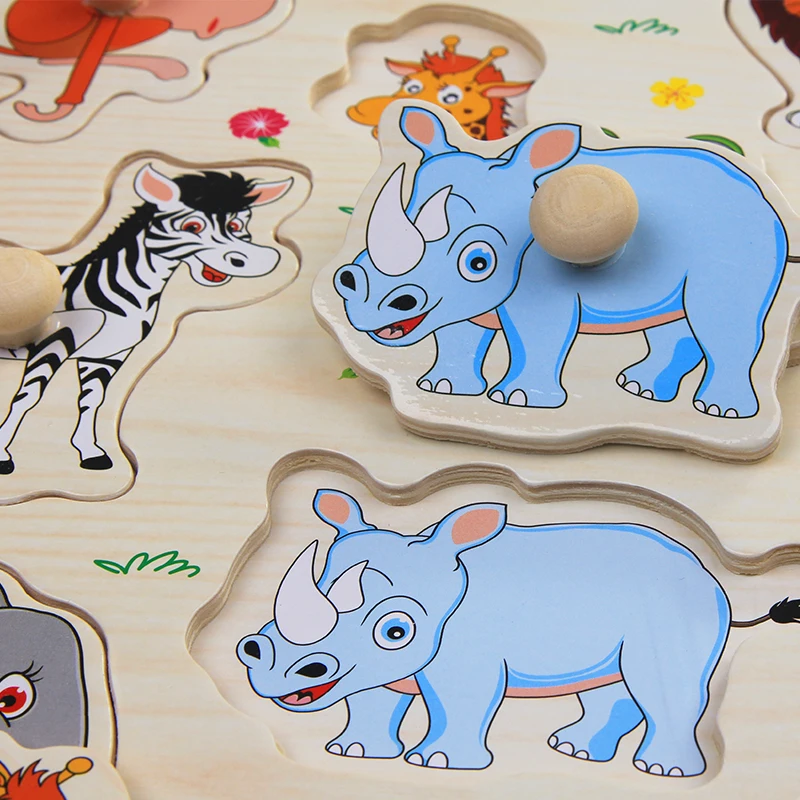 

Baby Toys Montessori wooden Puzzle/Hand Grab Board Set Educational Wooden Toy Cartoon Vehicle/ Marine Animal Puzzle Child Gift