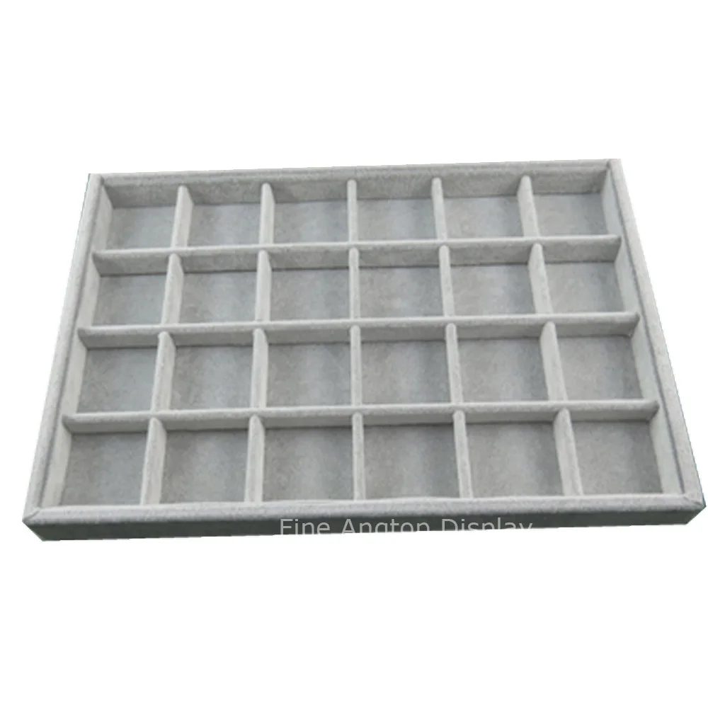 24 compartment gray velvet jewelry holder display tray organizing earrings rings pins pendants bracelet brooch carrying case