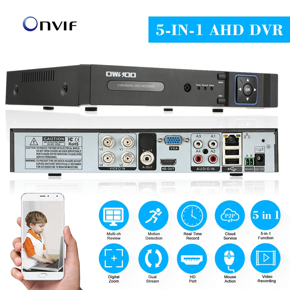 OWSOO 4CH AHD DVR рекордер Full 1080N камера видеонаблюдения H.264 4 канальный цифровой