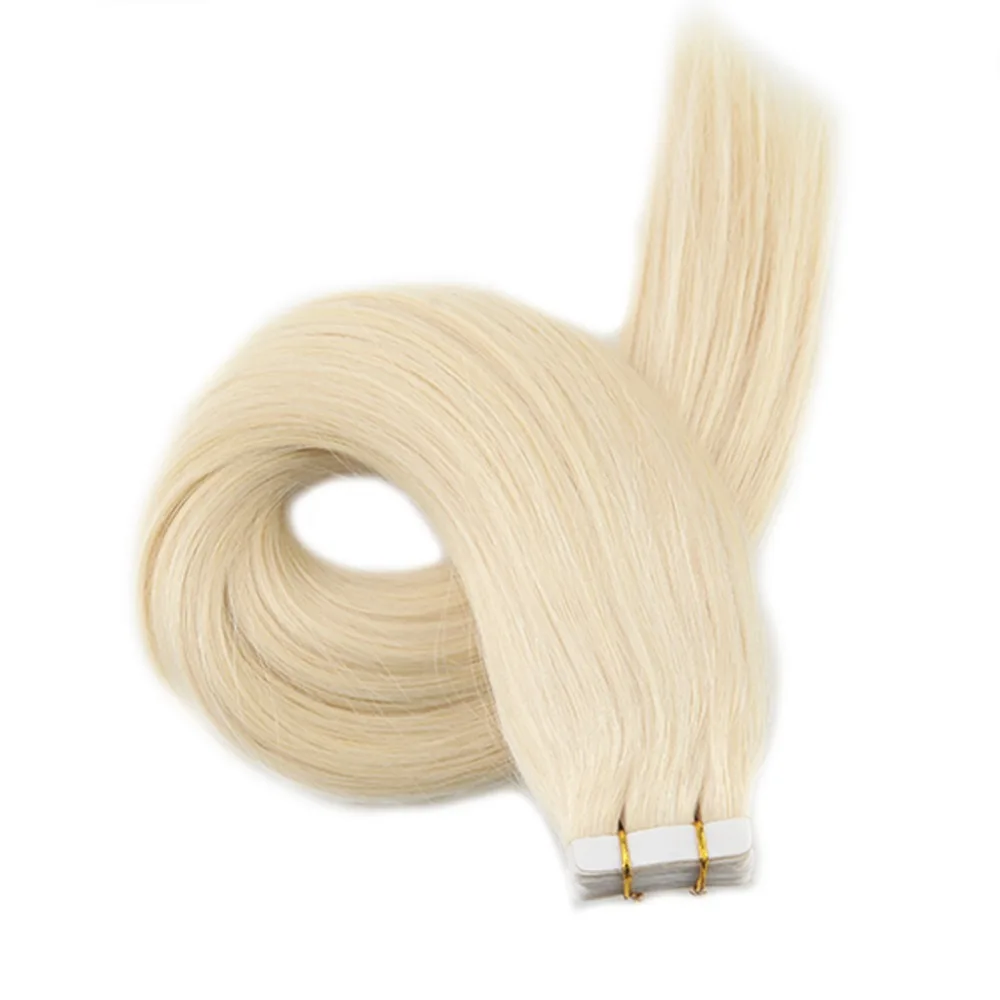 Full Shine Tape In Blond Human Hair Extensions Pure Color 60 White