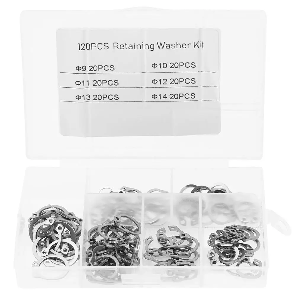 120Pcs/set Stainless Steel Circlips Washers Snap Retaining Ring C clip Assortment Kit w/ Box 9mm