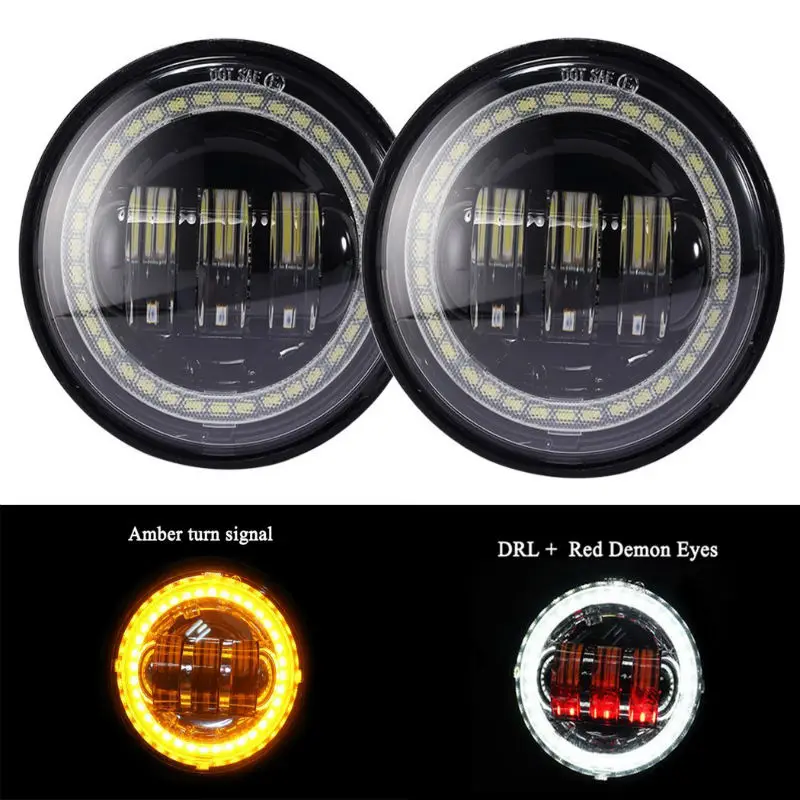 

2PCS 4inch 30W LED Fog Lights with Red Demon Angle Eyes Green/Amber Turn Singal for Jeep Wrangler Dodge Magnum