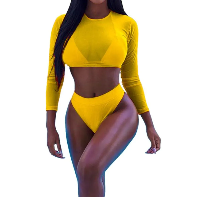 

Swimwear Women 2019 Bikinis Sexy High Waist Rash Guard Swimwear Long Sleeve 3PCS Swimsuit Push Up Beach Bathing Suit badpak