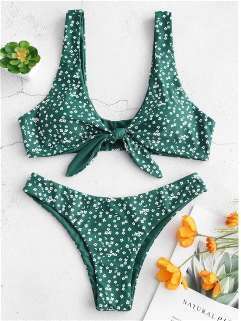 

Vertvie Hot Sale Women Summer Sexy Bikini Set 2019 Low Waist Floral Two-Piece Suit Tie Push Up Bathing Suit Brazilian Swimwear
