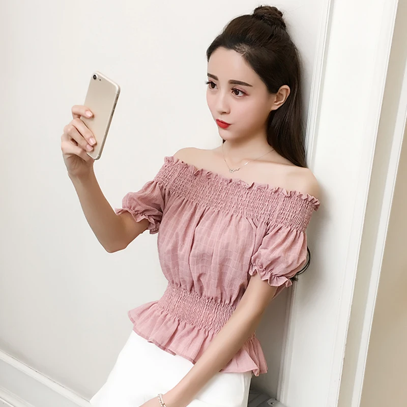 

Women Casual Blouses Sweet Slash Neck Female Blouse Sweet Tops Lady Girl Blouse