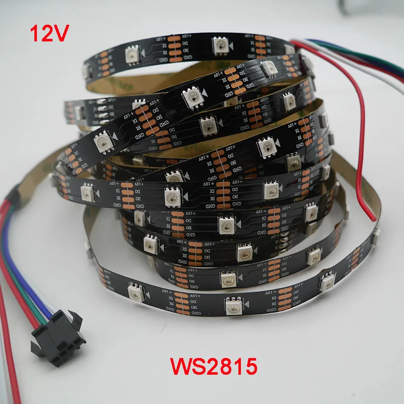 1 m/3m/5 m WS2815 пикселей прокладки СИД светильник, адресуемых двойной сигнала Smart, 30/60/144 пикселей/светодиодов/m черный/белый печатных плат, IP30/IP65/IP67, DC12V