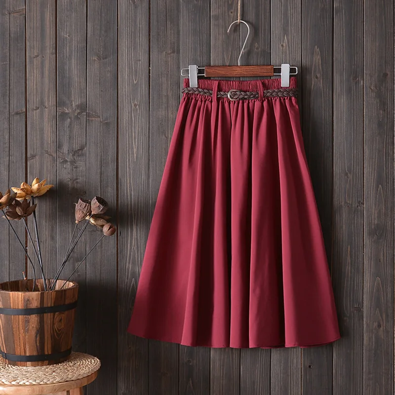 Миди до колена, летняя женская юбка с поясом, мода, Корейская женская плиссированная трапециевидная школьная юбка с высокой талией для женщин