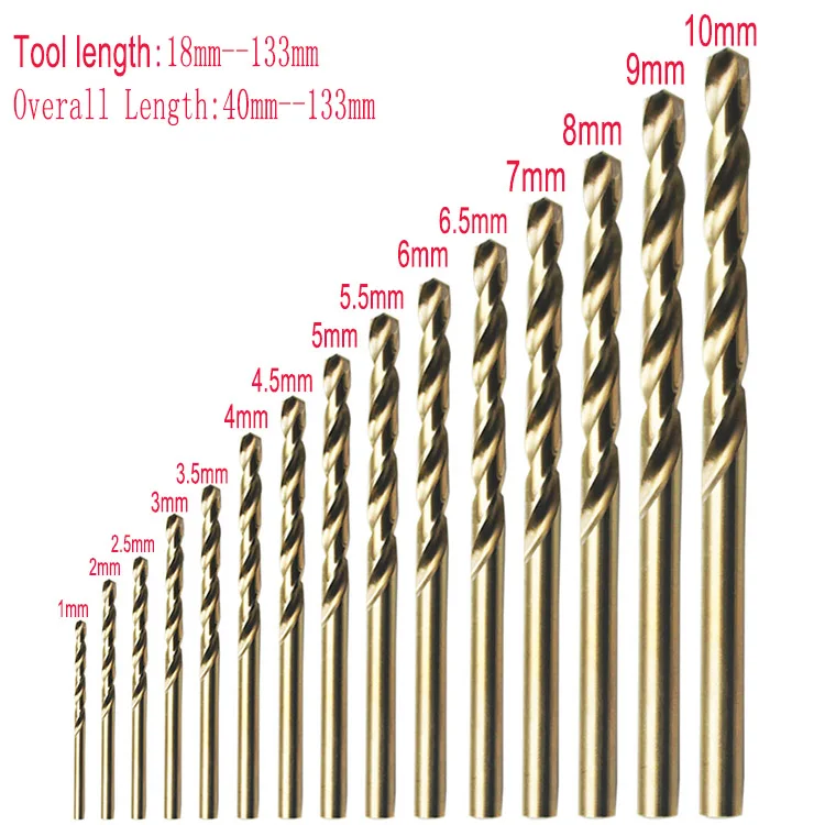 15 шт./компл. HSS-CO 1,5-10-миллиметровая Высококачественная Скорость Сталь HSS-Co 5% M35 кобальта спиральное сверло 40-133 мм Длина дерево сверления металла Одежда высшего качества