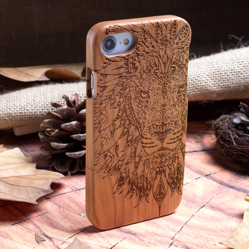 

Lion Real 100% Wood Retro Business original Mobile Phone Case For iphone 6 s 7 8 plus X S MAX R Handmade protective wooden cover