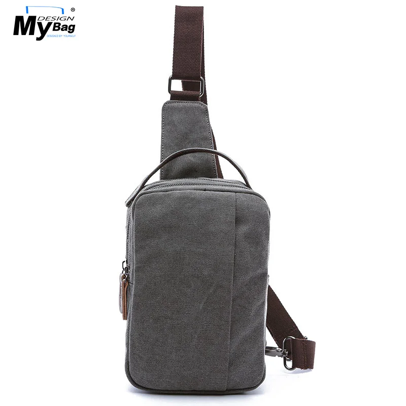 

DESIGN MYBAG Men Canvas Chest Bag to Carry Portable Bags Mulit-function Sling Single Shoulder Bags Vintage Casual Mini Bag