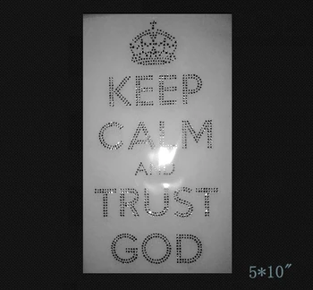 

20PCS/lot New style free shipping iron on Rhinestone Transfers Keep Calm and Trust God Design Image