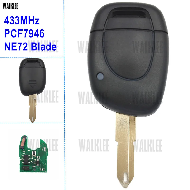 

WALKLEE Remote Car Key for Renault Master Kangoo Clio Twingo PCF7946 Chip 433MHz