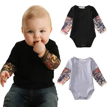 

Cute Toddler Newborn Infant Baby Boy Tattoos Jumpsuit Fashion Baby Boy Black Bodysuit Kids Gray Clothes Outfits
