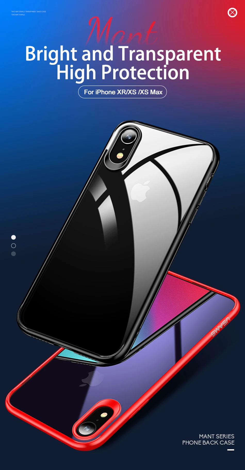 Новейший USAMS мобильный чехол для телефона для iPhone XR XS MAX чехол Полный Защитный ТПУ PC прозрачная задняя оболочка для iPhone Apple