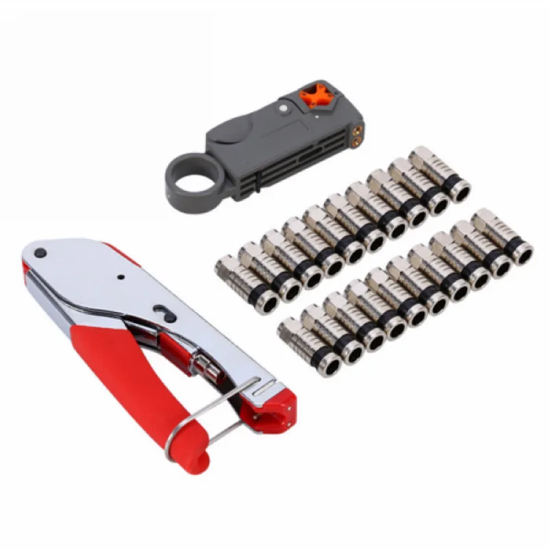 1set Coaxial Compression Connector Stripper Tools Set For RG6 RG59 Coax Cable Crimpe