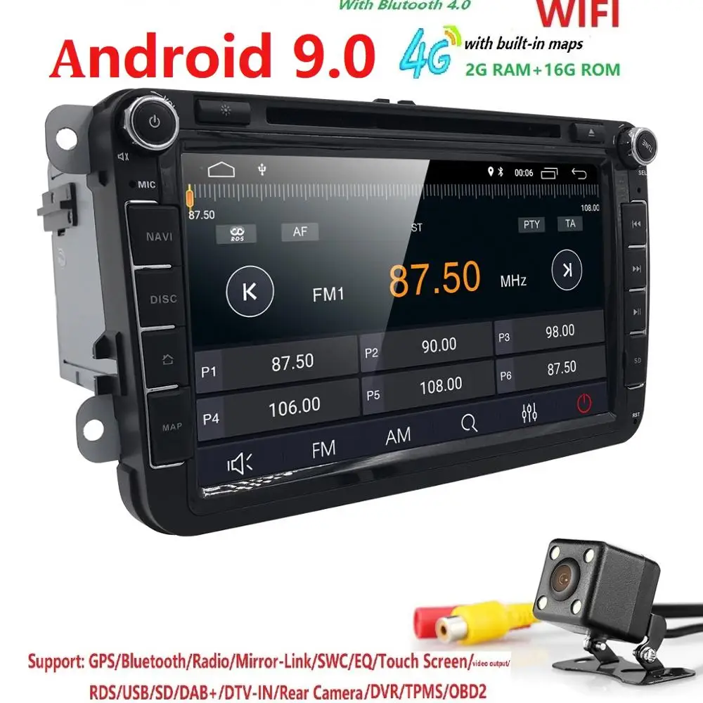 

8" Android 9.0 DSP IPS BT5.0 CAR DVD 2DIN GPS Navi Autoradio Navi Für VW Touran Polo T5 Car Multimedia Player Monitor Bluetooth