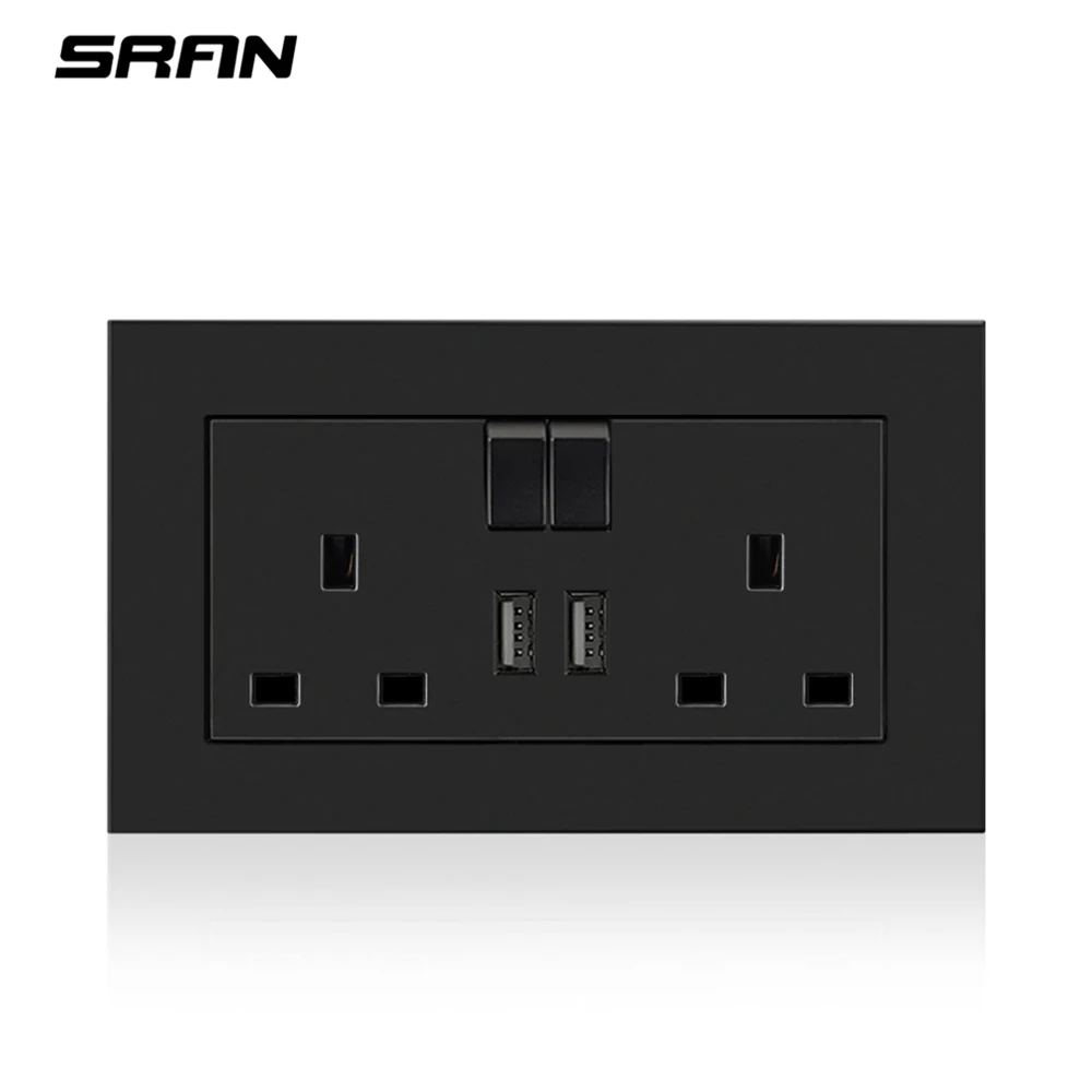 

SRAN British standard electric socket flame retardant PC material 146*86mm UK standard wall socket with USB and switch