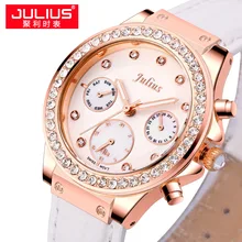 Julius New Lady Women’s Wrist Watch Quartz Hours Best Fashion Dress Shell Leather Swissden Mov Girl Birthday Christmas Gift 815