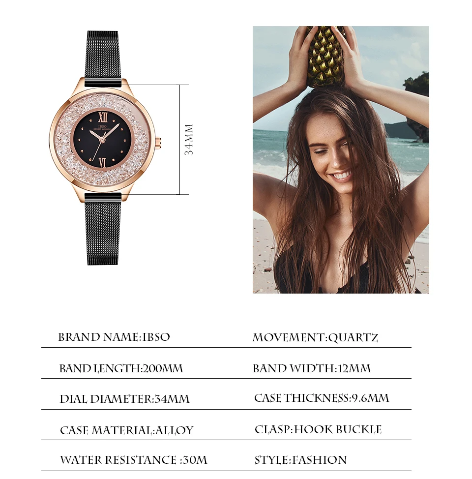 IBSO новые модные женские часы из нержавеющей стали с сетчатым ремешком женские кварцевые часы для женщин Relogio Feminino Роскошные Montre Femme
