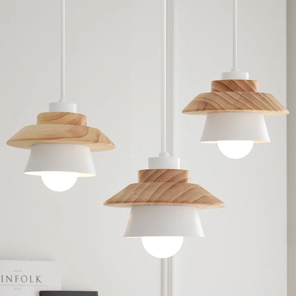 Nórdicos colorido moderno tazón de madera de colgante luces lámparas minimalista LED personalidad creativa Macarons comedor lámpara