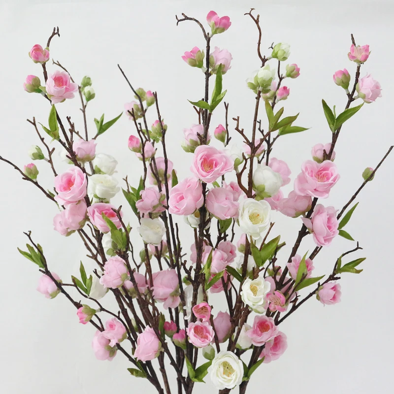 JAROWN Artificial Flowers For Plum Blossom Fake Leaves Table Arrange Silk Flowers For Wedding Home Party Decoration Accessory  (1)