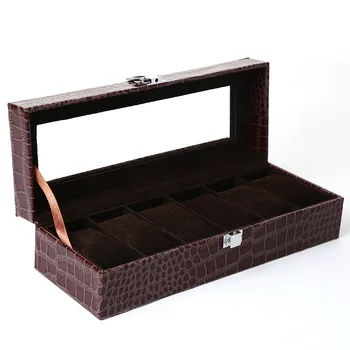 

Brown Crocodile Luxury Storage Boxes Display Case 6 Grids Watches Boxes Display Watch Box Jewelry Case Organizer Holder Box