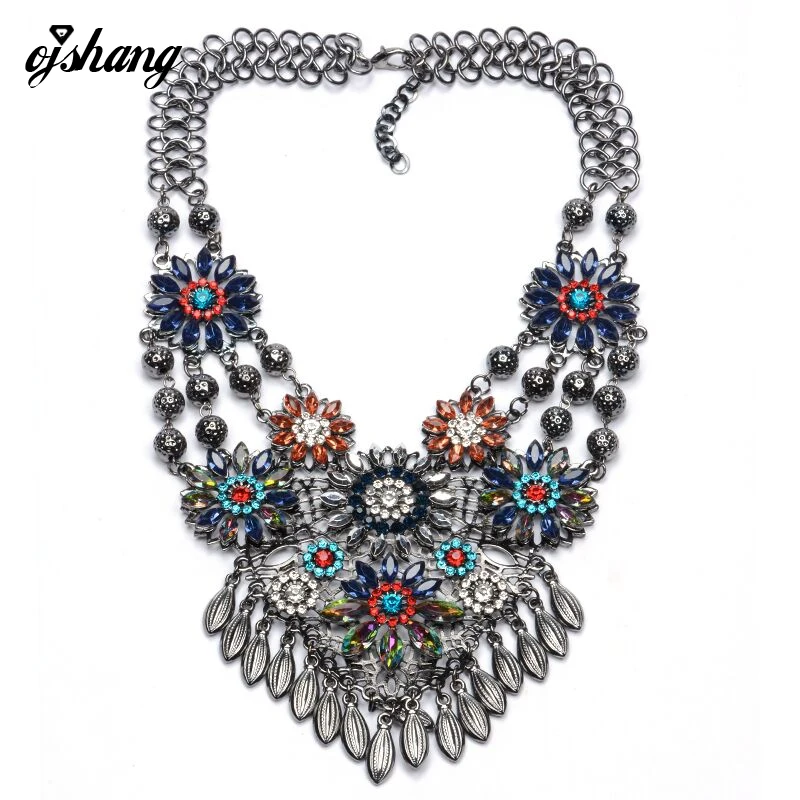 Collares Women Gros Collier Femme 2016 Necklace Pendant Multi Flower Crystal Jewelry Gold Silver Chain Choker