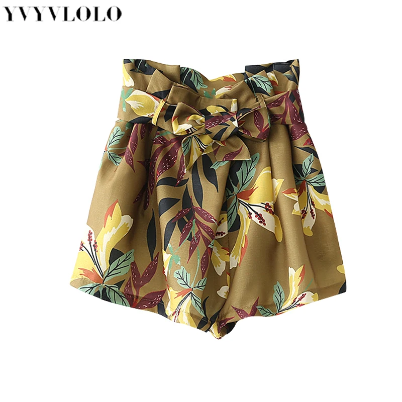 

YVYVLOLO Flower Print Boho Shorts Women High Waist Loose Bottom Shorts 2018 Summer Beach Casual Shorts