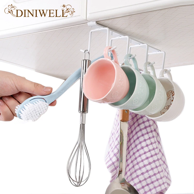 DINIWELL 1 PCS مجلس الوزراء أسفل رف كوب الرف المطبخ الحديد 6 خطاف تعليق المعاطف شنق التعادل المنظم تخزين رفوف DINIWELL 1 PCS مجلس الوزراء أسفل رف كوب الرف المطبخ الحديد 6 خطاف تعليق المعاطف شنق التعادل المنظم تخزين رفوف