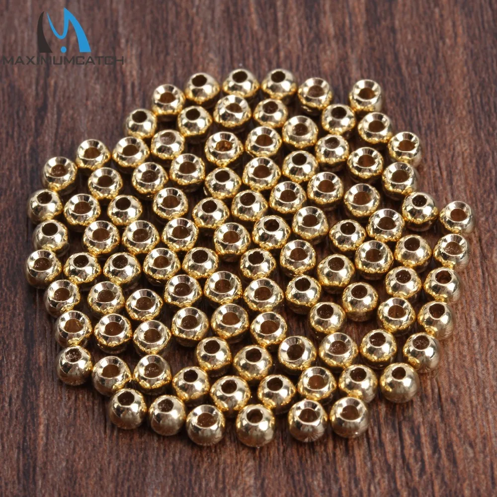 Maximumcatch Round Tungsten Fly Tying Beads, 100 Count Gold Color Fly