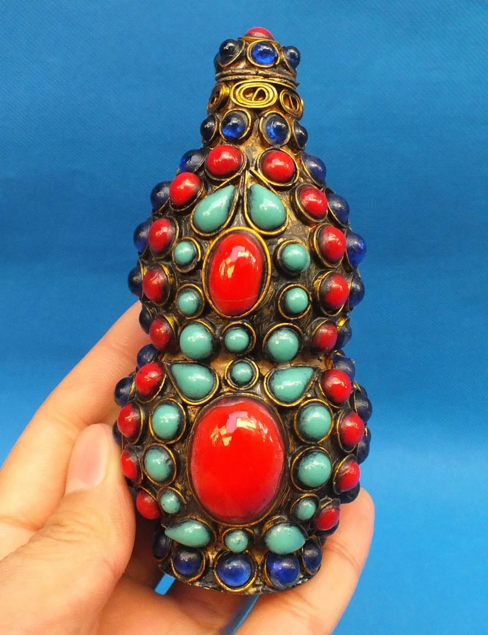 

Tibet Vintage Handwork Copper Inlay Beads Snuff Bottle fast shipping