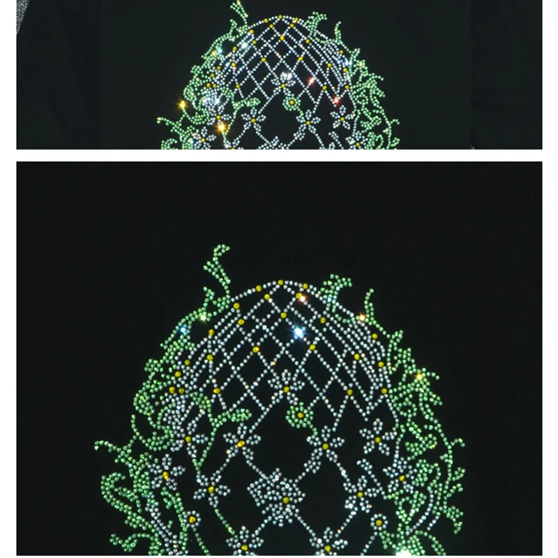 Новинка, Харадзюку, женские футболки с кристаллами, повседневные топы, осенние женские футболки с длинным рукавом, женская одежда, топ большого размера