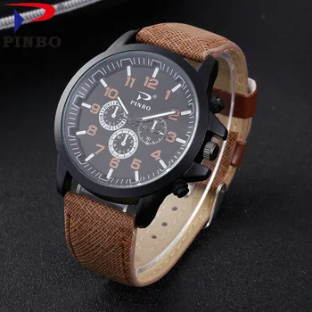 Reloj Hombre 2018 Fashion PINBO Brand Men Watches Quartz Watch Clock  Leather Military Sport Wristwatches Relogio Masculino P170